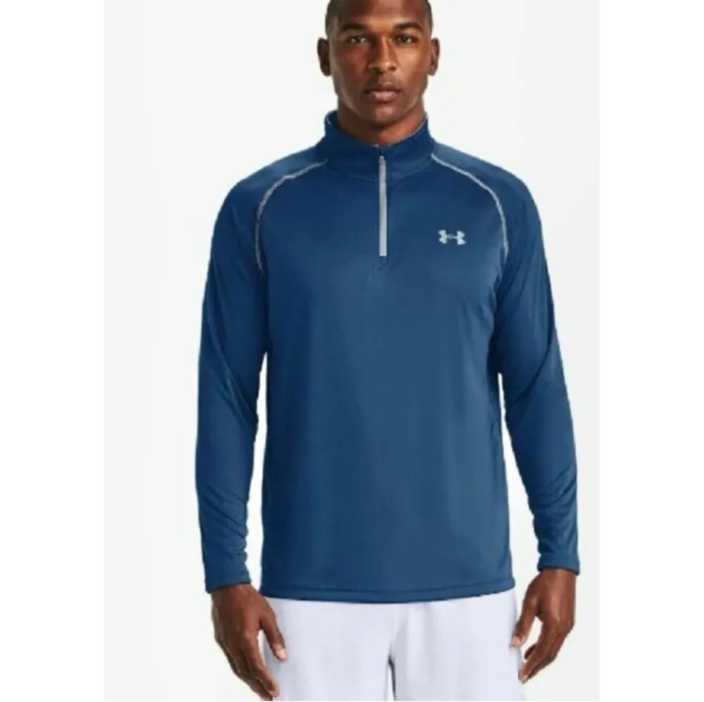 Under Armour Heat Gear Men's Long Sleeve 1/4 Zip Loose Fit Shirt Size Large Blue